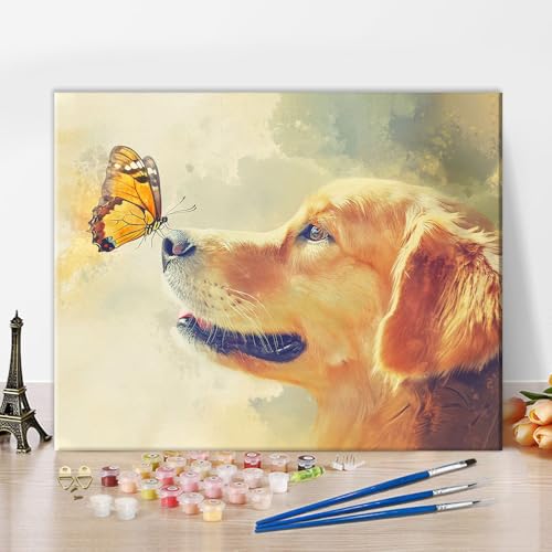 TUMOVO Paint by Numbers Kit for Adults Golden Retriever Dog Painting | Pet DIY Canvas Art Kit, Animal Painting by Numbers for Beginners, Relaxing Offline Hobby, Easy Numbered Guide, 16x20 Inch - color: Dog