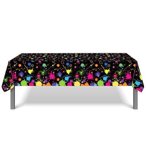 Adirasenotek 3Pcs Art Paint Party Tablecloth Birthday Tablecloth Plastic Table Cloth Disposable Table Cover for Art Party Decorations Neon Glow Black Light Birthday Baby Shower Supplies