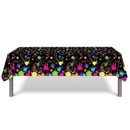Adirasenotek 3Pcs Art Paint Party Tablecloth Birthday Tablecloth Plastic Table Cloth Disposable Table Cover for Art Party Decorations Neon Glow Black Light Birthday Baby Shower Supplies