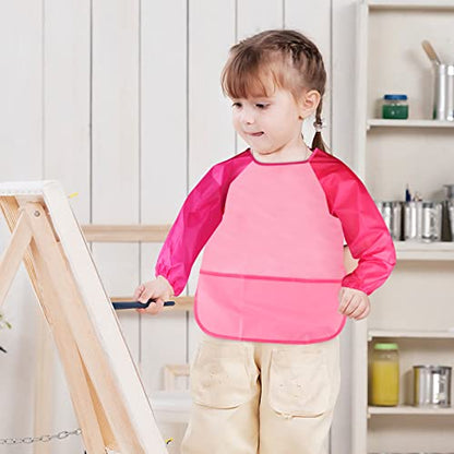CUBACO Kids Painting Apron, 2pcs Waterproof Art Smocks For Child 3-8 Years, Kids Smocks for Painting Aprons with Long Sleeve - color: Blue&pink