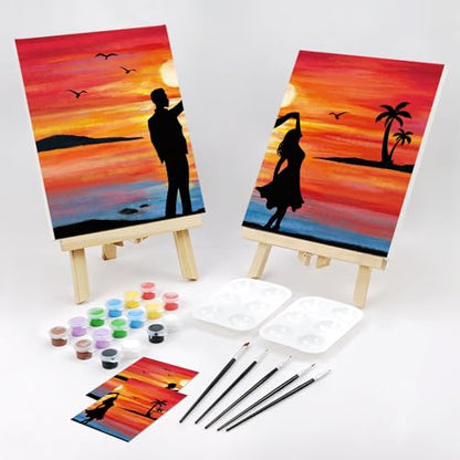 VOCHIC Sip and Paint Kit,Pre Drawn Canvas Couples Paint Party Kit Painting Art Set for Adults Date Night Sunset Beach 2 Pack (8 x 10 Inches, Dancing Couple) - size: 8x10, style: Dancing Couple