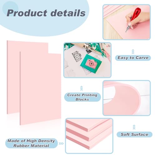 Motipuns 20 Pcs 8"x6" Pale Pink Rubber Stamp Carving Blocks for Craft Project Easy to Cut Lino Block Linoleum Blocks for Printmaking Soft Rubber Brick for DIY Printing Stamp Making Kit