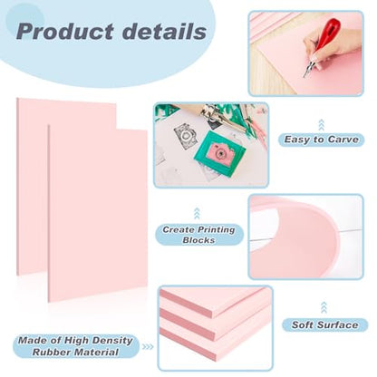Motipuns 20 Pcs 8"x6" Pale Pink Rubber Stamp Carving Blocks for Craft Project Easy to Cut Lino Block Linoleum Blocks for Printmaking Soft Rubber Brick for DIY Printing Stamp Making Kit