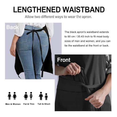 Chef Apron with Pocket for Men Women Server Butcher Work, 5 Pack - color: Black