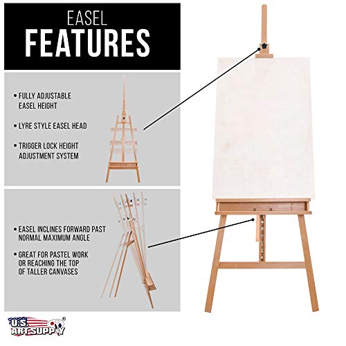 U.S. Art Supply 64" to 89" Sturdy Sunset Medium A-Frame Wood Easel