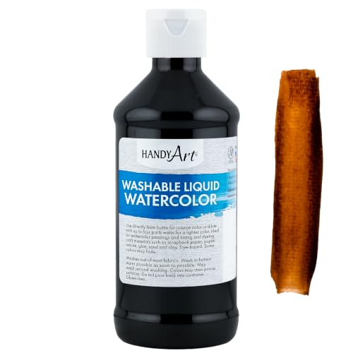 Handy Art Washable Liquid Watercolor Paint, Brown, 8 oz Bottle | Ready to Use Concentrated Dye-Based Liquid, Deep Color Strength, Dilute with Water, Certified Safe AP Non-Toxic, Made in USA - color: Brown