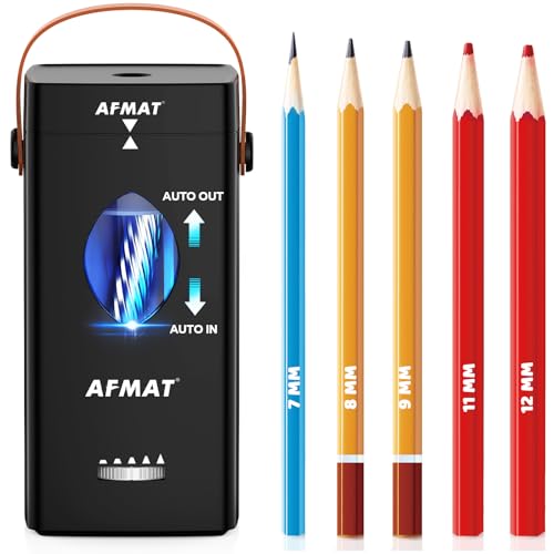AFMAT Electric Pencil Sharpener, Fully Automatic Pencil Sharpener for 6-12mm No.2/Jumbo Pencils, Auto in & Out, 5 Sharpness Modes, Rechargeable Heavy Duty Sharpeners for Classroom/Home/Office PSC7 - color: Black