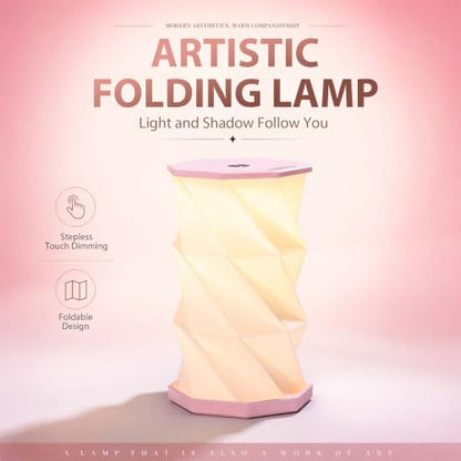 Portable Foldable Table Lamp, Japanese Gift, Paper Lantern Lights | Touch Control Dimmable Lamp with 3 Adjustable Heights, Rechargeable Warm Light, Travel Gifts for Women Men Couples (Pink) - color: Pink