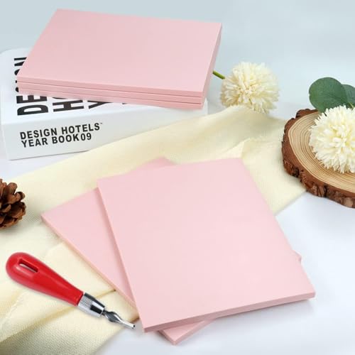 6 Pack 8"x6" Pale Pink Rubber Stamp Carving Blocks Rubber Carved Brick Soft Rubber Linoleum Block for Craft Project - size: 8"x6" 6Pack