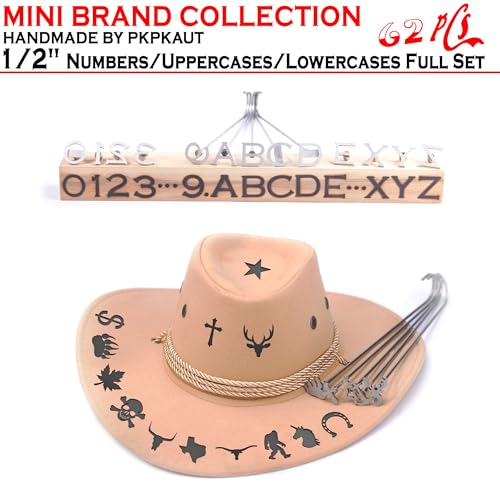 62Pcs 1/2" Custom Branding Iron for Wood, Leather Branding Stamp | Mini Wood Branding Iron on Letters Personalized, Number/Alphabet/Leather Burning Stamps Woodworking Kit for Hats, Steak, Food - size: 62PCS 1/2" Number/Uppercase&Lowercase Letters Set