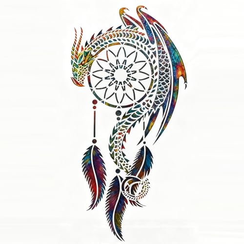 TIAMECH A4 Reusable Dragon Stencil for Painting | Dragon on Wind Chime Tassel Layering Template, DIY Wall Art, Wood Furniture, Scrapbook & Crafts (8.3x11.7inch) - style: Dragon