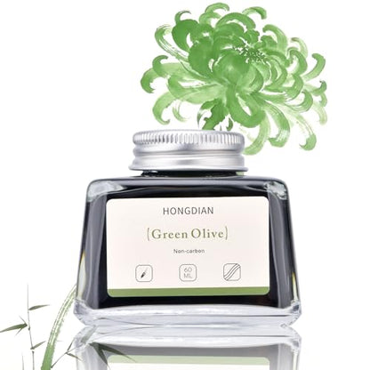 Hongdian Fountain Pen Bottled Ink Green Oliver Color, 60ml Non Carbon Inkwell Bottle, Artist Calligraphy Ink - color: Green Oliver