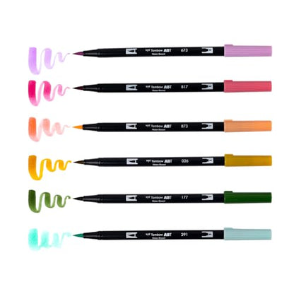 Tombow 56242 Dual Brush Pen Art Markers, Teatime, 6-Pack. Brush/Fine Tips