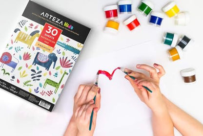 ARTEZA Watercolor Paper for Kids, 2 Pack, 30 Sheets Each, 9x12 Inches Water Pad, 135lb/200gsm, Glue Bound, Acid Free Kids Paper - style: 60 Sheets