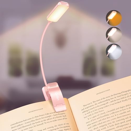 Gritin 9 LED Rechargeable Book Light for Reading in Bed | Eye Caring 3 Color Temps,Stepless Dimming Brightness,80 Hrs Runtime Small Lightweight Clip On Book Reading Light-Pink - color: Pink