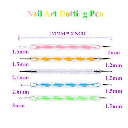 5 pc 2 Way Dotting Pen Tool Nail Art Tip Dot Paint Manicure kit (5PC) - size: 5 Count (Pack of 1)