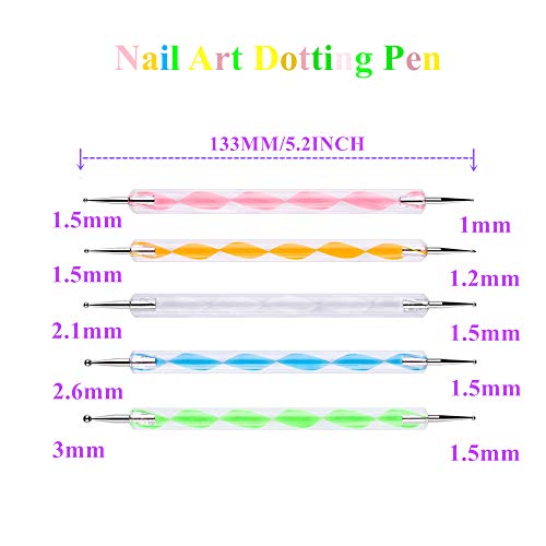 5 pc 2 Way Dotting Pen Tool Nail Art Tip Dot Paint Manicure kit (5PC) - size: 5 Count (Pack of 1)