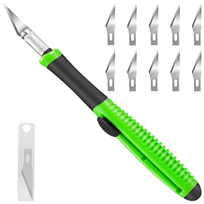 Exacto Knife, 1 Pack Craft Knife with Extra 10 Pcs High Carbon Steel Blades, Sharp Hobby Knives for Crafting, Precision, Exacting for Home and Studio Use | Retractable hobby knife, pen knife for crafting, paper cutting, scrapbooking, card making, models,