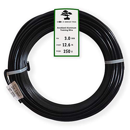 Anodized Aluminum 3.0mm Bonsai Training Wire 250g Large Roll (40 feet) - Choose Your Size and Color (3.0mm, Black) - color: Black, size: 3.0mm