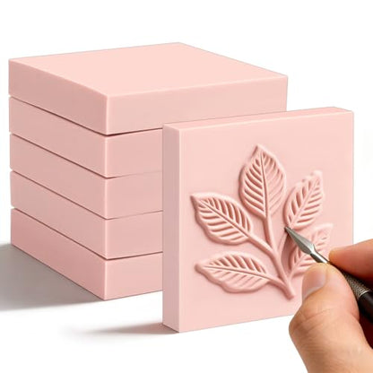 6 Pack 2"x2" Pale Pink Rubber Stamp Carving Blocks - Soft Linoleum Material for DIY Craft Projects & Handmade Stamps - style: Square