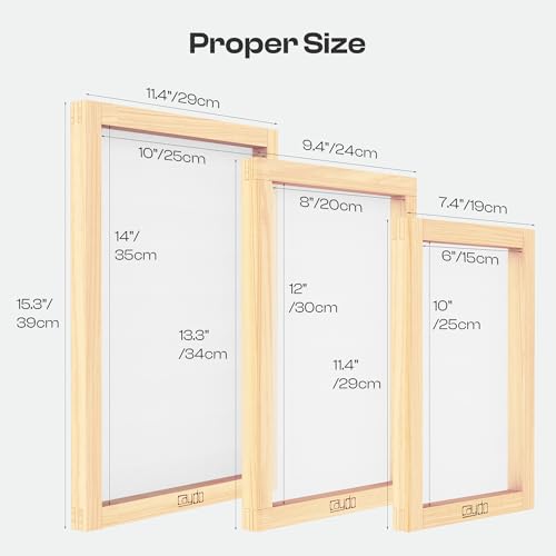 Caydo 9 Pieces Screen Printing Frame with 110 White Mesh, 3 Sizes Screen-Printed Wooden Frame for Handicraft Beginners, 10 x 14 Inch, 8 x 12 Inch, 6 x 10 Inch