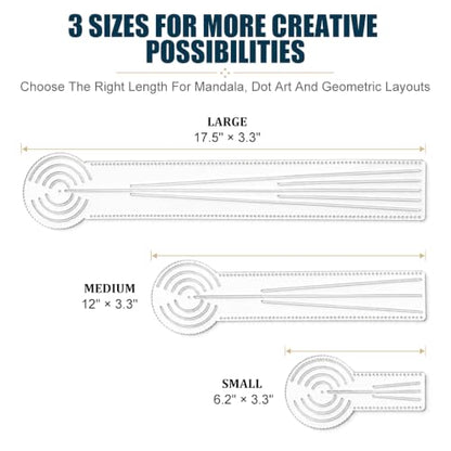 3-in-1 Mandala Dot Art Tool with Precision Holes, Professional Circle Maker, Compass and Protractor Ruler for Geometric Pattern Design and Dotting Art