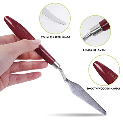 CONDA Palette Knife Painting Stainless Steel Spatula Palette Knife Oil Paint Metal Knives Wood Handle (Red 5 Piece)