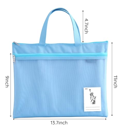 Mesh Zipper Pouch, 13.7" x 11" Large Art Portfolio Bag with Handle Foldable Storage Pocket Compatible with A4 Paper Size for Puzzle Project/Cross Stitch/Travel/Office/Art Supplies (Blue) - color: Blue
