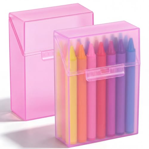 Clabby 2 Pcs Clear Plastic Crayon Boxes Hold 24 Count, Pink | Organizer Box, Case, Colorful, Portable Storage Holder with Snap Lid, for Kids Boys Girls School Classroom Home Art Supply - color: Pink