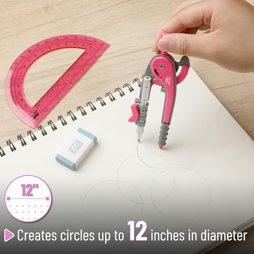 Mr. Pen- Geometry Compass and Protractor Set, 6 Inch Compass - color: Vivid Cerise, size: 1 Set