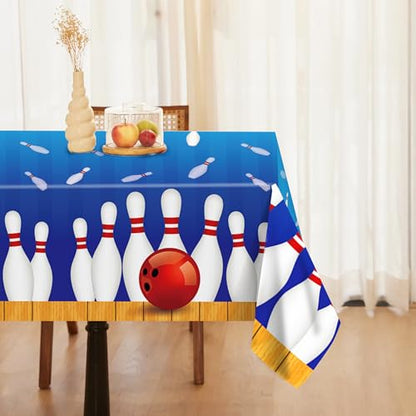 1Pc Bowling Party Plastic Tablecloth 54 x 87 Inch Long Table Cover, Bowling Ball Party Tablecover for Ball Sports Theme Kids Baby Shower Birthday Dinner Picnic Kitchen Event - color: Bowling