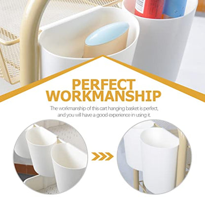 Cabilock Hanging Cup Holders, 4 Pack Plastic Rolling Cart Organizer, White | Hanging Storage Basket, For Pencil Makeup Art Craft Beauty Salon, Space Saving