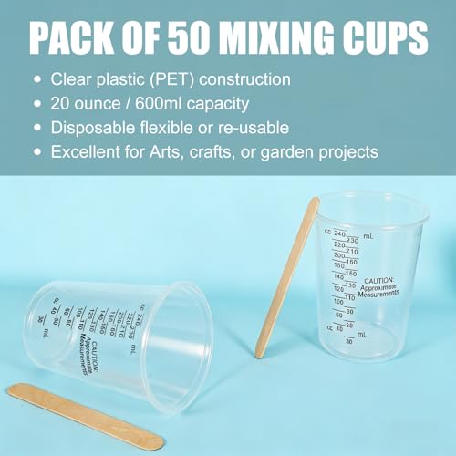 100-Pack Mixing Cups Set Paint Mixing Cups 8 oz with 100 Wooden Sticks,Plastic Measuring Cups for Mixing Paint, Pigments, Epoxy Resins, Resins - size: 100P-8OZ