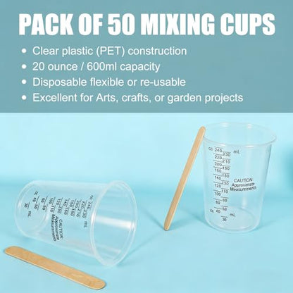 100-Pack Mixing Cups Set Paint Mixing Cups 8 oz with 100 Wooden Sticks,Plastic Measuring Cups for Mixing Paint, Pigments, Epoxy Resins, Resins - size: 100P-8OZ