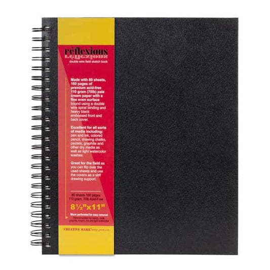 Creative Mark Double Wire Spiral Bound Field Sketch Book [Pack of 16-8.5" x 11"], Black Embossed Leatherette Journal, Light Cream Acid-Free Paper, Perfect for Dry Media and Drawing - size: 8.5" x 11" - 16 Pack