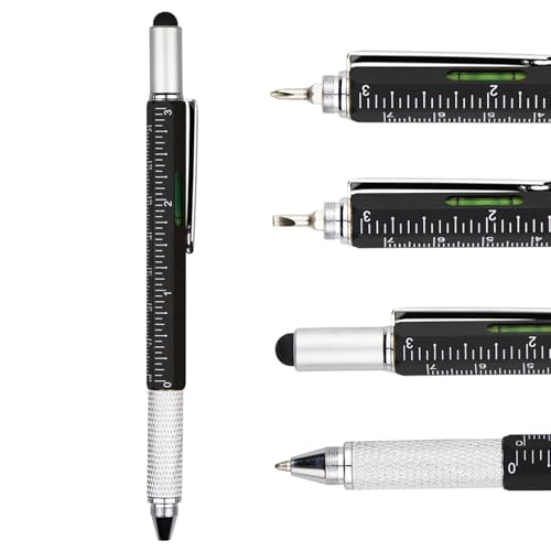 DUNBONG 6-in-1 Multi Pen, Stylus/Screwdriver, 0.7mm Black - Black | Aluminum prismatic non-slip grip | Rotary no-cap design | Ruler & level built-in | Refillable | Long-lasting clip - color: Black