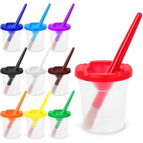 BigOtters Paint Cups with Lids for Kids, 10 Paint Cups, 10 PaintBrushes