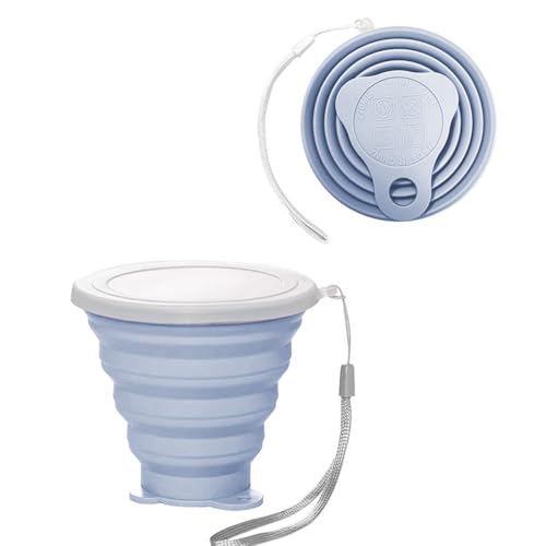 Silicone Collapsible Cup,Collapsible Cups for Camping,Folding Cup with Lids,Collapsible Coffee Cup,Reusable Drinking Mugs Cup (Blue) - color: Blue
