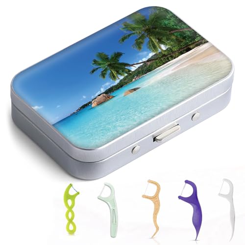 Dental Floss Portable Case, Easy to Store Floss Picks of Various Sizes, Portable Dental Floss Dispenser is Perfect for Travelling, Hotels, Dinners, Appointments.Beach Coconut Tree - color: Beach Coconut Tree