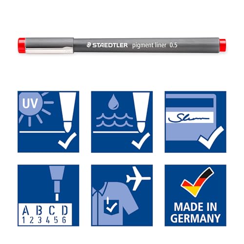 STAEDTLER 30805-SSB6 Pigment Liner Pens - Assorted Colours, 0.5 mm (Set of 6)