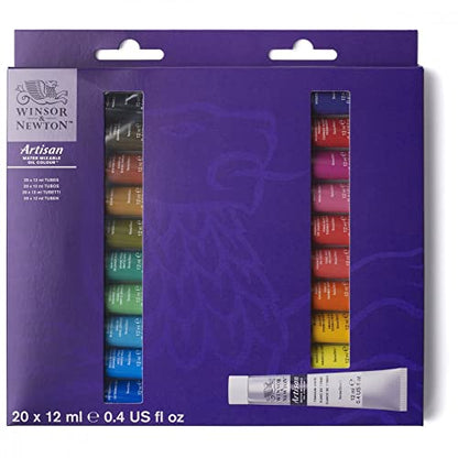 Winsor & Newton Artisan Water Mixable Oil Paint Set, 20 x 10ml Tubes | Clean with water; no solvents needed. Color depth, lightfastness, opacity/transparency are the same as traditional oils. - style: Tube Set 20 x 0.4-oz