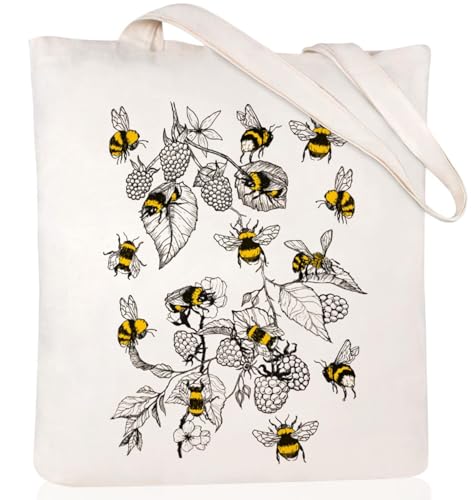 Canvas Aesthetic Tote Bag for Women with Inner Pocket Totes Shoulder Book Bag Shopping Reusable Grocery Bags - color: Bee Tote Bag