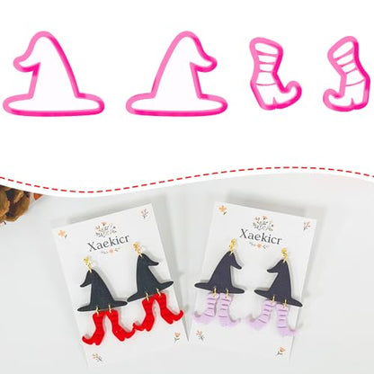 Xaekicr Halloween Witch Hat and Boots Polymer Clay Cutters – 2pcs Clay Earring Cutters for Halloween Jewelry Making – Clay Tools for Polymer Clay Molds - color: L color