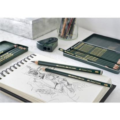 Faber-Castell 5 Piece Quality Castell 9000 Jumbo Graphite Pencils in a Tin, Including HB, 2B, 4B, 6B and 8B,Black