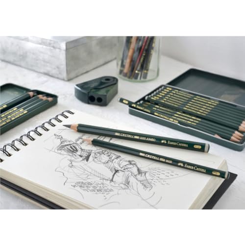 Faber-Castell 5 Piece Quality Castell 9000 Jumbo Graphite Pencils in a Tin, Including HB, 2B, 4B, 6B and 8B,Black