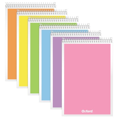 Oxford Steno Spiral Notebooks, Top Bound Steno Pads, 6x9 Inches, Gregg Ruled for Lists, White Paper, Asst. Pastel Covers, 80 Sheets, 6 Pack (1007112)