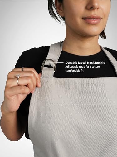 100% Cotton Kitchen Apron with 2 Pockets – Adjustable Chef Apron for Cooking Baking BBQ – Unisex Apron - color: Light Grey