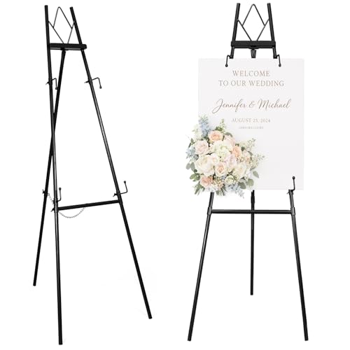 53.9" Black Easel Stand for Sign, Heavy Duty Metal Display Easel with Storage Bag, Adjustable Art Easel for Wedding Sign, Painting, Picture - color: Black DM