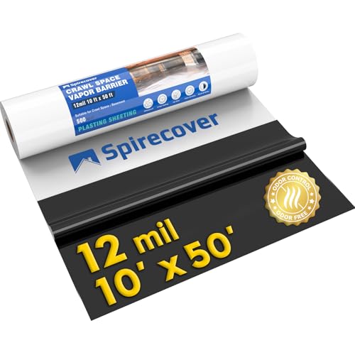 Crawl Space Vapor Barrier, 12 Mil 10x50' Black/White Panda Film | Thick Plastic Sheeting, Plastic Drop Cloth Covering for Crawlspace Encapsulation, Suitable for Commercial and Residential Use - size: 12mil 10'x50'