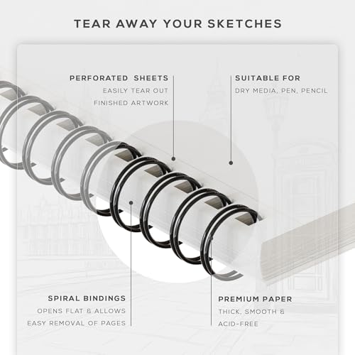 BEECHMORE BOOKS 5.6x8.5 A5 Spiral Sketchbook 140 GSM 100 Perforated Pages | Premium Art Sketch Pad for Drawing & Sketching, Acid-Free Paper, Portable Art Journaling for Artists, Beginners and Adults - size: A5 (5.6" x 8.5")